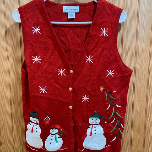 Croft & Barrow Holiday Christmas Snowman Button Front Vest Size Small EUC - Picture 3 of 4